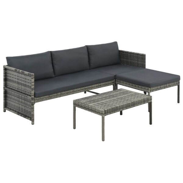 vidaXL 3-tlg. Garten-Lounge-Set mit Auflagen Poly Rattan Grau