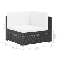 vidaXL 6-tlg. Garten-Lounge-Set mit Auflagen Poly Rattan Schwarz