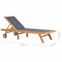 vidaXL Sonnenliege Klappbar mit Rollen Teak Massivholz und Textilene