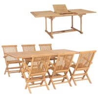 vidaXL 7-tlg. Garten-Essgruppe 150-200 x 100 x 75 cm Massivholz Teak