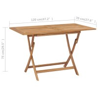 vidaXL Klappbarer Gartentisch 120x70x75 cm Teak Massivholz