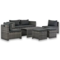 vidaXL 6-tlg. Garten-Lounge-Set mit Polstern Poly Rattan...