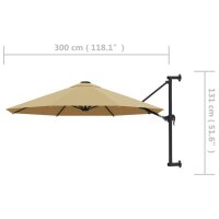 vidaXL Sonnenschirm Wandmontage mit Metallmast 300 cm Taupe