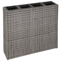 vidaXL Garten-Hochbeet mit 4 Töpfen Poly Rattan Grau