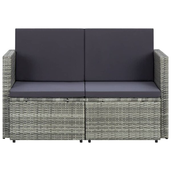 vidaXL 2-Sitzer-Gartensofa mit Auflagen Grau Poly Rattan