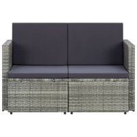 vidaXL 2-Sitzer-Gartensofa mit Auflagen Grau Poly Rattan