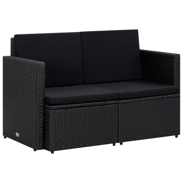 vidaXL 2-Sitzer-Gartensofa mit Auflagen Schwarz Poly Rattan