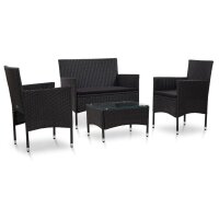 vidaXL 4-tlg. Garten-Lounge-Set mit Auflagen Poly Rattan Schwarz