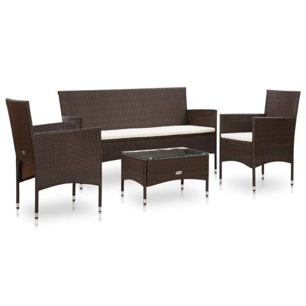 vidaXL 4-tlg. Garten-Lounge-Set mit Auflagen Poly Rattan Braun