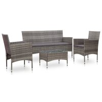 vidaXL 4-tlg. Garten-Lounge-Set mit Auflagen Poly Rattan Grau