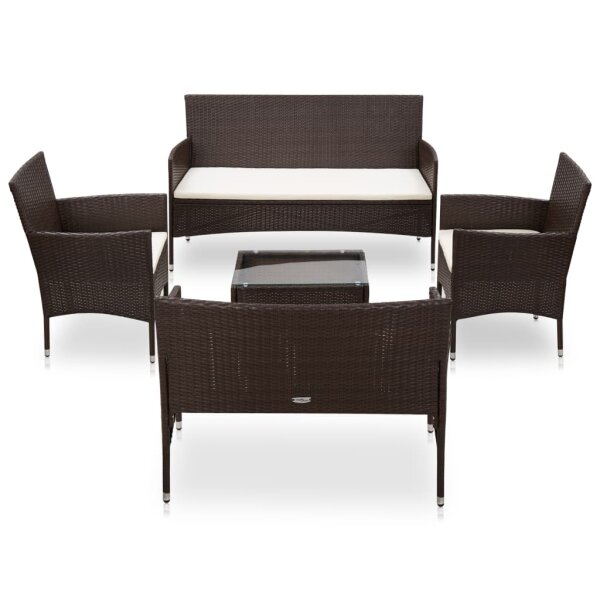 vidaXL 5-tlg. Garten-Lounge-Set mit Auflagen Poly Rattan Braun