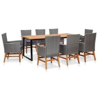 vidaXL 9-tlg. Garten-Essgruppe Poly Rattan Akazienholz Grau