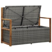 vidaXL Bank mit Stauraum 115 cm Poly Rattan Massivholz Akazie Grau