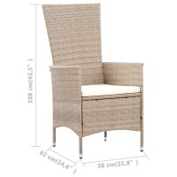 vidaXL 7-tlg. Garten-Essgruppe mit Auflagen Poly Rattan Beige