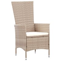 vidaXL 7-tlg. Garten-Essgruppe mit Auflagen Poly Rattan Beige