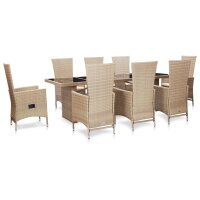 vidaXL 9-tlg. Garten-Essgruppe mit Auflagen Poly Rattan Beige