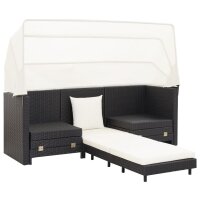 vidaXL Ausziehbares 3-Sitzer-Schlafsofa mit Dach Poly Rattan Schwarz