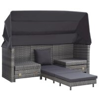 vidaXL Ausziehbares 3-Sitzer-Schlafsofa mit Dach Poly Rattan Grau