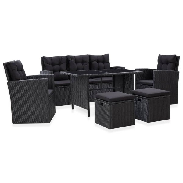 vidaXL 6-tlg. Garten-Lounge-Set mit Kissen Poly Rattan Schwarz