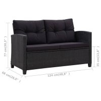 vidaXL 2-Sitzer-Gartensofa mit Kissen Schwarz 124 cm Poly Rattan