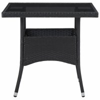 vidaXL Garten-Esstisch Schwarz Poly Rattan und Glas