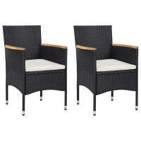 vidaXL Garten-Essstühle 2 Stk. Poly Rattan Schwarz