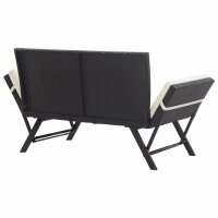 vidaXL Gartenbank mit Auflagen 176 cm Schwarz Poly Rattan