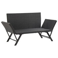 vidaXL Gartenbank mit Auflagen 176 cm Schwarz Poly Rattan