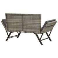 vidaXL Gartenbank mit Auflagen 176 cm Grau Poly Rattan