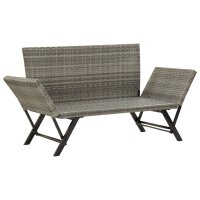 vidaXL Gartenbank mit Auflagen 176 cm Grau Poly Rattan