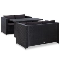 vidaXL 3-tlg. Garten-Lounge-Set mit Auflagen Poly Rattan Schwarz