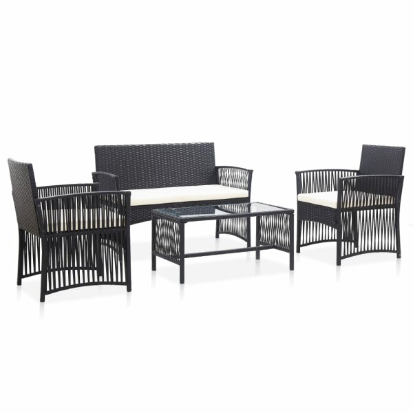 vidaXL 4-tlg. Garten-Lounge-Set mit Auflage Poly Rattan Schwarz