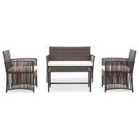 vidaXL 4-tlg. Garten-Lounge-Set mit Auflage Poly Rattan...