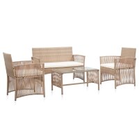 vidaXL 4-tlg. Garten-Lounge-Set mit Auflage Poly Rattan...