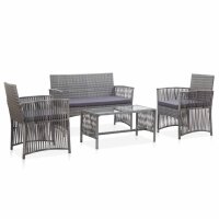 vidaXL 4-tlg. Garten-Lounge-Set mit Auflage Poly Rattan...