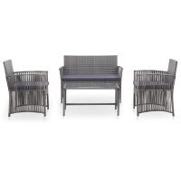 vidaXL 4-tlg. Garten-Lounge-Set mit Auflage Poly Rattan...