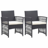 vidaXL Gartensessel mit Sitzkissen 2 Stk. Schwarz Poly Rattan