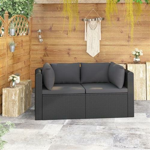 vidaXL 2-tlg. Garten-Sofagarnitur mit Auflagen Poly Rattan Schwarz