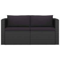 vidaXL 2-tlg. Garten-Sofagarnitur mit Auflagen Poly Rattan Schwarz
