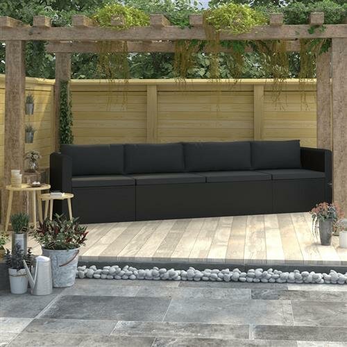 vidaXL 4-tlg. Garten-Sofagarnitur mit Auflagen Poly Rattan Schwarz