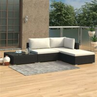 vidaXL 4-tlg. Garten-Lounge-Set mit Auflagen Poly Rattan Schwarz