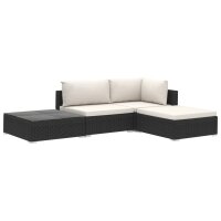 vidaXL 4-tlg. Garten-Lounge-Set mit Auflagen Poly Rattan Schwarz