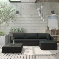 vidaXL 5-tlg. Garten-Lounge-Set mit Auflagen Poly Rattan...