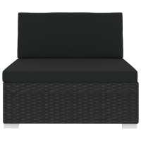 vidaXL Modular-Sofa-Mittelteil 1 Stk. + Auflagen Poly Rattan Schwarz