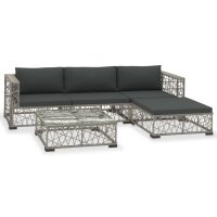 vidaXL 5-tlg. Garten-Lounge-Set mit Auflagen Poly Rattan Grau