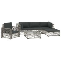 vidaXL 6-tlg. Garten-Lounge-Set mit Auflagen Poly Rattan Grau