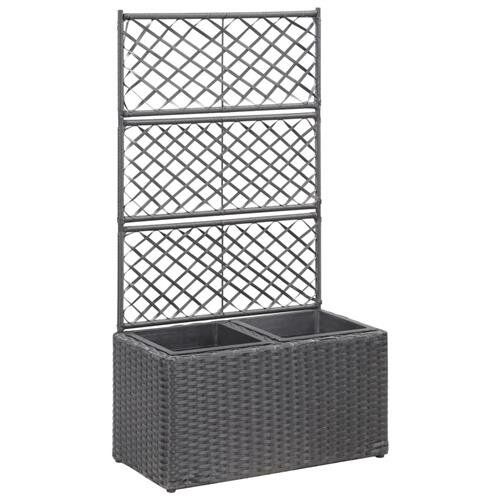 vidaXL Hochbeet mit Rankgitter 2 T&ouml;pfe 58&times;30&times;107cm Poly Rattan Schwarz