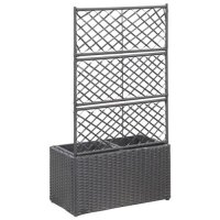 vidaXL Hochbeet mit Rankgitter 2 T&ouml;pfe 58&times;30&times;107cm Poly Rattan Schwarz