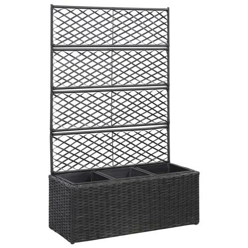 vidaXL Hochbeet mit Rankgitter 3 T&ouml;pfe 83&times;30&times;130cm Poly Rattan Schwarz