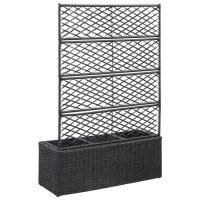 vidaXL Hochbeet mit Rankgitter 3 T&ouml;pfe 83&times;30&times;130cm Poly Rattan Schwarz